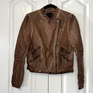 Blu Pepper Brown leather Moto Jacket Size Small